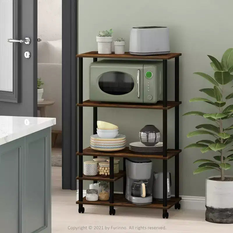 Étagère de cuisine à 4 niveaux pour four à micro-ondes, pin ambré
