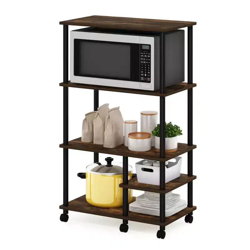 Étagère de cuisine à 4 niveaux pour four à micro-ondes, pin ambré