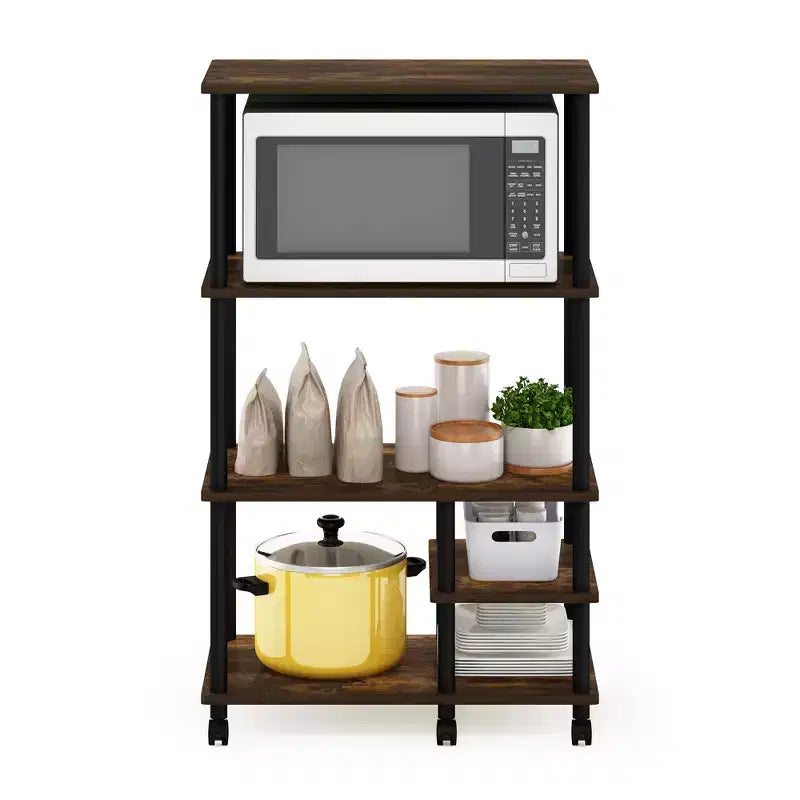 Étagère de cuisine à 4 niveaux pour four à micro-ondes, pin ambré