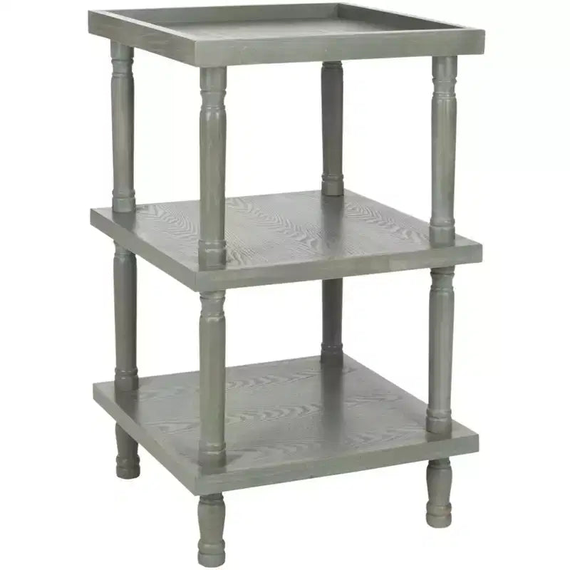 Table d'appoint carrée à 3 niveaux, bois d'orme gris cendré, style traditionnel, intérieur