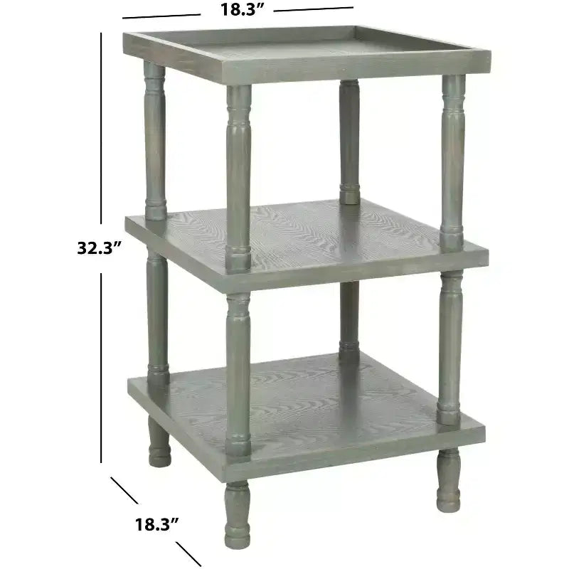 Table d'appoint carrée à 3 niveaux, bois d'orme gris cendré, style traditionnel, intérieur