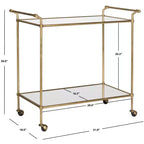 Chariot de service de bar en fer doré avec miroir, 2 étagères, roulettes, 79 cm de large