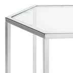 Table d'appoint hexagonale en chrome et verre