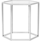 Table d'appoint hexagonale en chrome et verre