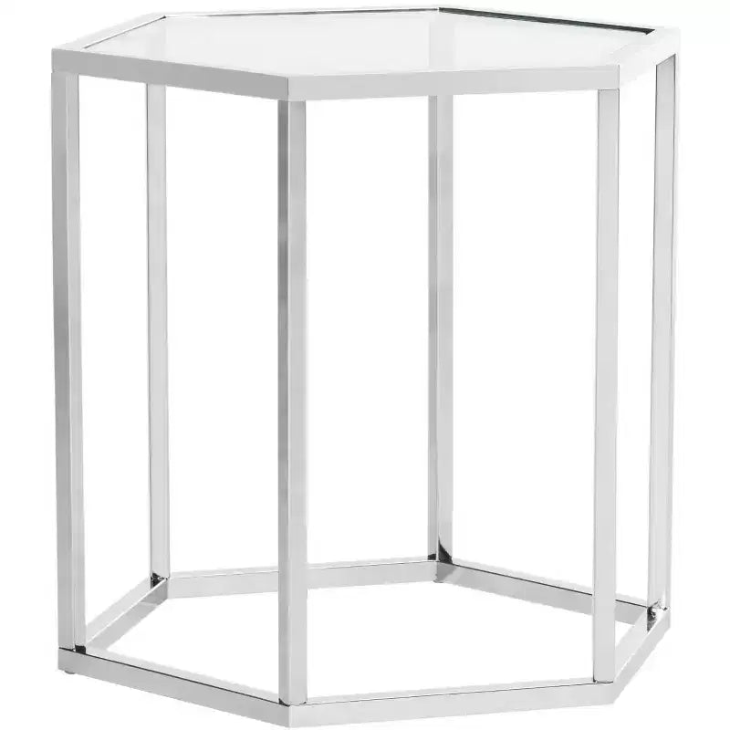 Table d'appoint hexagonale en chrome et verre