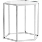 Table d'appoint hexagonale en chrome et verre