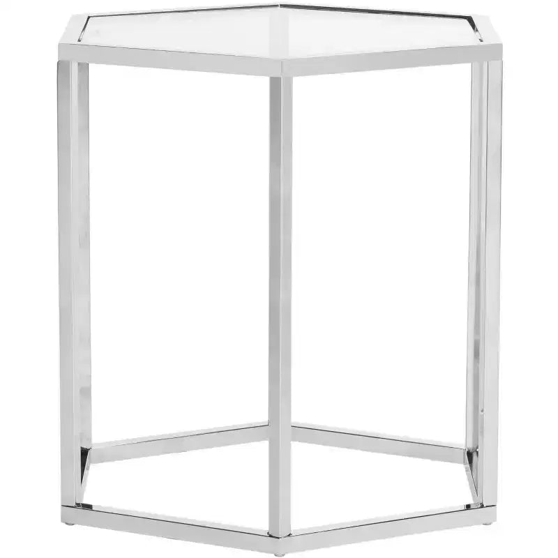 Table d'appoint hexagonale en chrome et verre