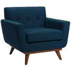 Fauteuil touffeté en lin, revêtement en polyester, structure en bois, capacité de 125 kg, gris ardoise