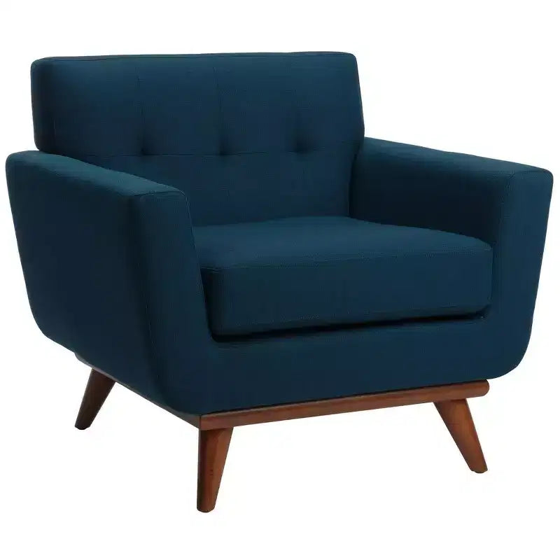 Fauteuil touffeté en lin, revêtement en polyester, structure en bois, capacité de 125 kg, gris ardoise