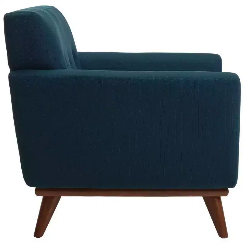 Fauteuil touffeté en lin, revêtement en polyester, structure en bois, capacité de 125 kg, gris ardoise