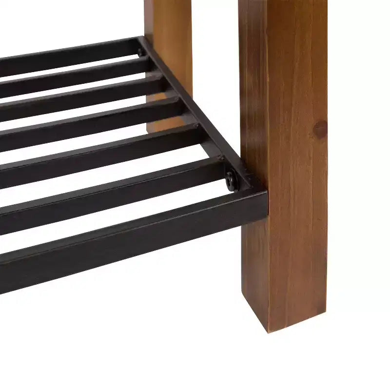 Banc d'entrée rectangulaire en bois avec étagère en fer, marron rustique, 91 cm l x 51 cm H
