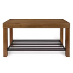 Banc d'entrée rectangulaire en bois avec étagère en fer, marron rustique, 91 cm l x 51 cm H