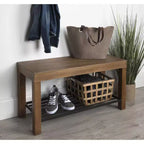 Banc d'entrée rectangulaire en bois avec étagère en fer, marron rustique, 91 cm l x 51 cm H