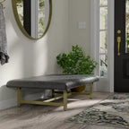 Table basse capitonnée en cuir végétalien avec base en métal, 132 cm L, capacité de 227 kg
