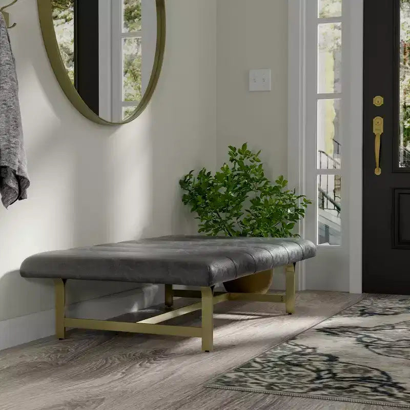 Table basse capitonnée en cuir végétalien avec base en métal, 132 cm L, capacité de 227 kg