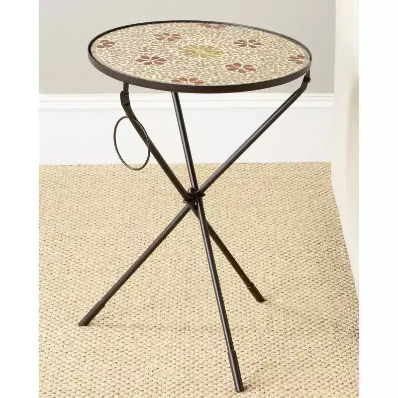 Table d'appoint ronde en fer, accent doré et noir, style bohème, 58 cm de hauteur, capacité de 6,8 kg