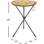 Table d'appoint ronde en fer, accent doré et noir, style bohème, 58 cm de hauteur, capacité de 6,8 kg