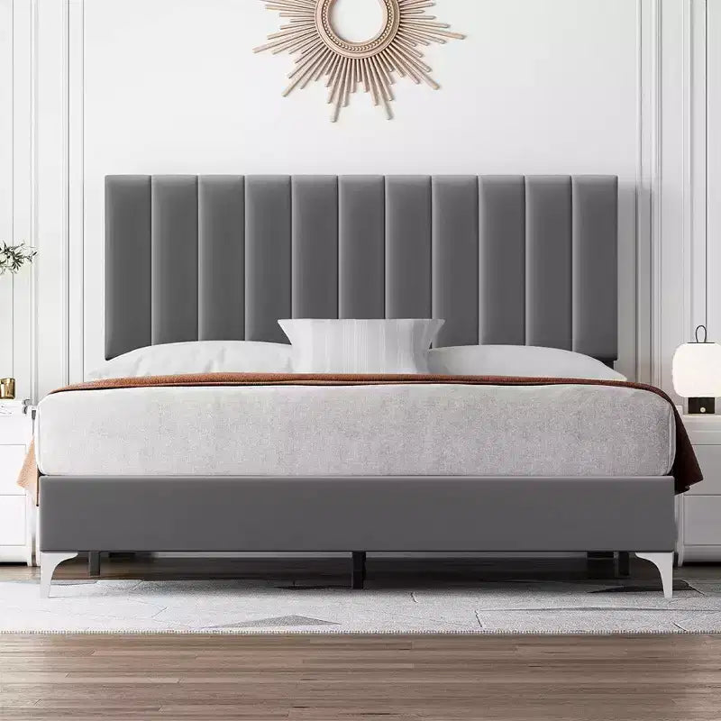 Cadre de lit plateforme rembourré en velours avec tête de lit, sans sommier, capacité de 360 kg