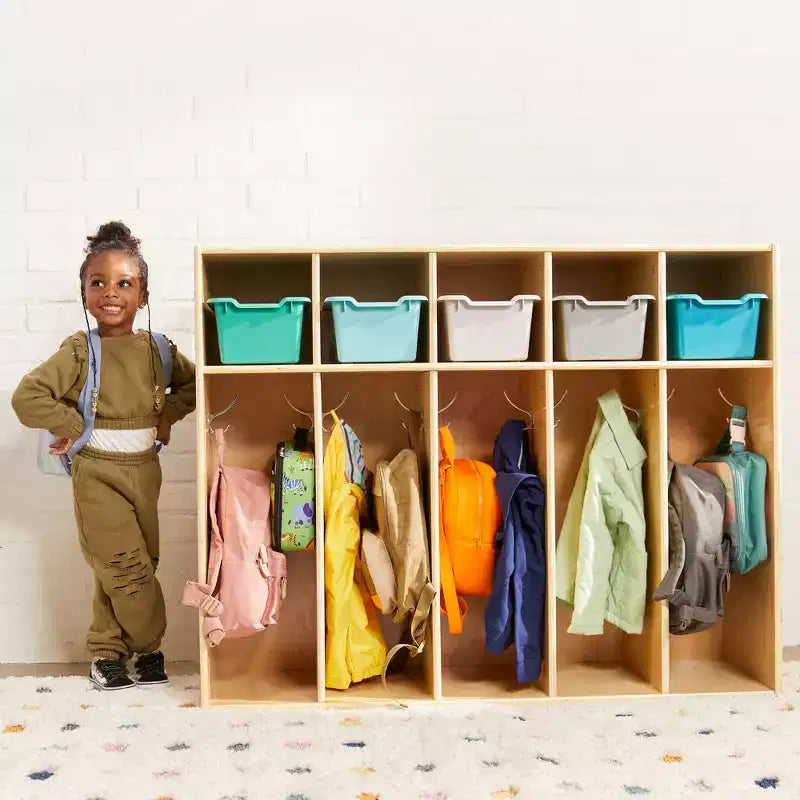 Vestiaire à 5 sections pour enfants avec rangement casier, contreplaqué de bouleau, 114,9 cm (45,25 po) de largeur