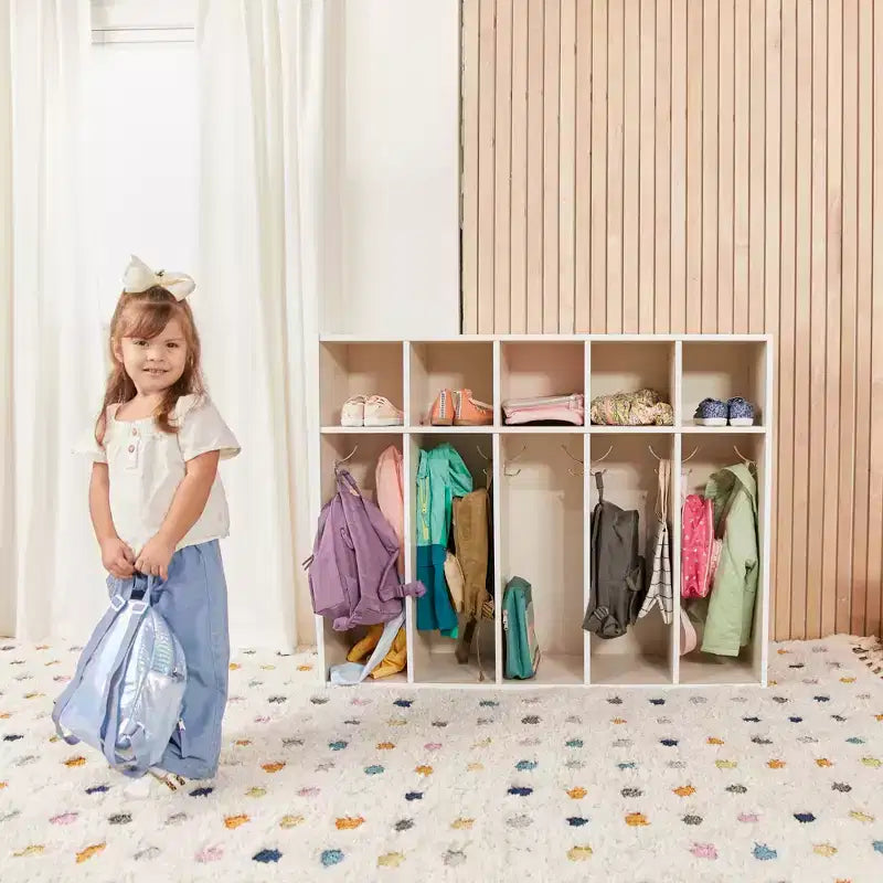 Vestiaire à 5 sections pour enfants avec rangement casier, contreplaqué de bouleau, 114,9 cm (45,25 po) de largeur