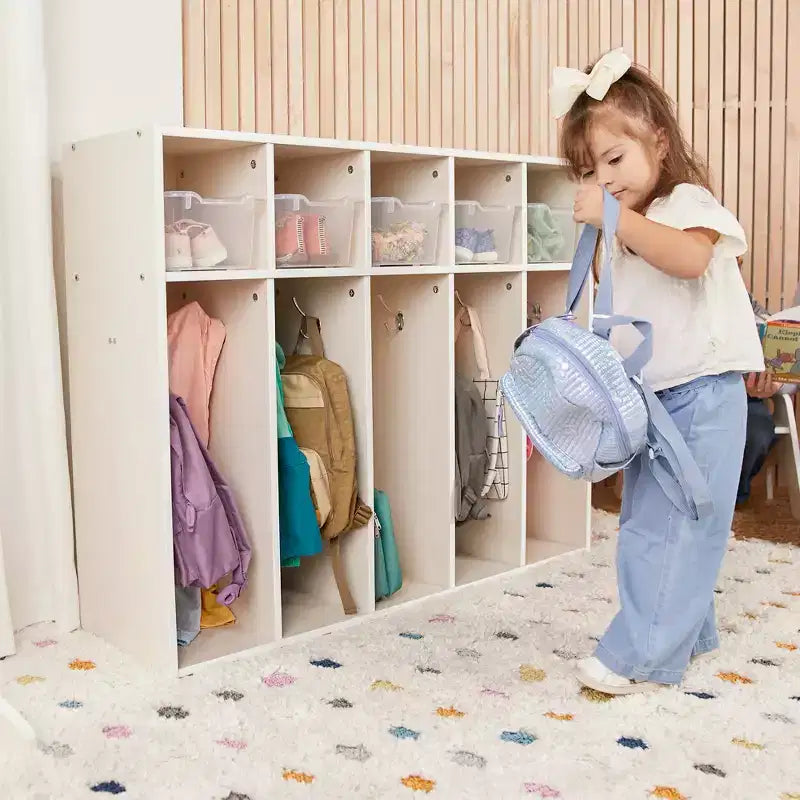 Vestiaire à 5 sections pour enfants avec rangement casier, contreplaqué de bouleau, 114,9 cm (45,25 po) de largeur