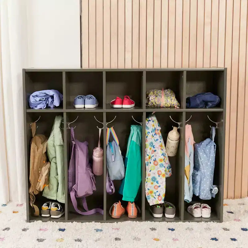 Vestiaire à 5 sections pour enfants avec rangement casier, contreplaqué de bouleau, 114,9 cm (45,25 po) de largeur