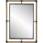 Uttermost Rectangular Vanity Decorative Wall Mirror Modern Beveled Rust Black Natural Rope Forged Iron Frame 28 Wide for Bathroom