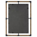 Miroir mural rectangulaire biseauté 28"L, cadre en fer noir rouillé et corde naturelle, salle de bain