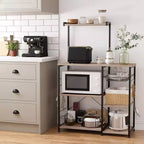 VASAGLE Baker's Rack Microwave Stand Kitchen Storage Rack with Wire Basket 6 Hooks & Shelves for Spices Pots & Pans