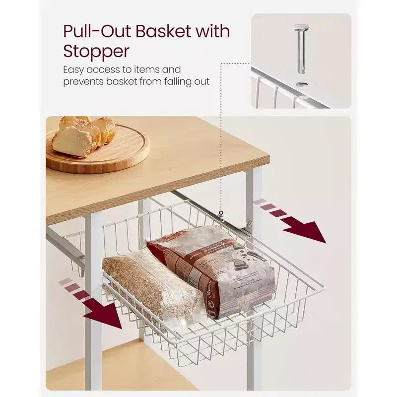 Étagère de cuisine pour micro-ondes, 4 étagères, panier en fil, 6 crochets, acier, 134 cm de hauteur