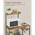Étagère de cuisine pour micro-ondes, 4 étagères, panier en fil, 6 crochets, acier, 134 cm de hauteur