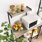 Étagère de cuisine pour micro-ondes, 4 étagères, panier en fil, 6 crochets, acier, 134 cm de hauteur