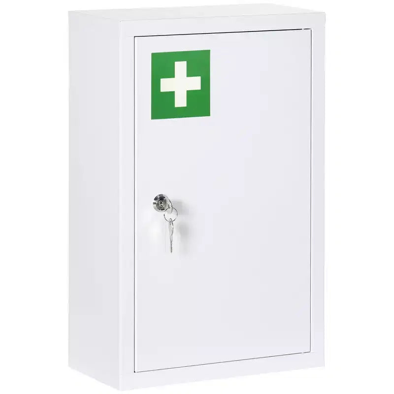 kleankin 12 x 18 Medicine Cabinet with Lock, Storage Shelves, Locking Medical Cabinet for Safety, First Aid Bathroom Wall Cabinet, White