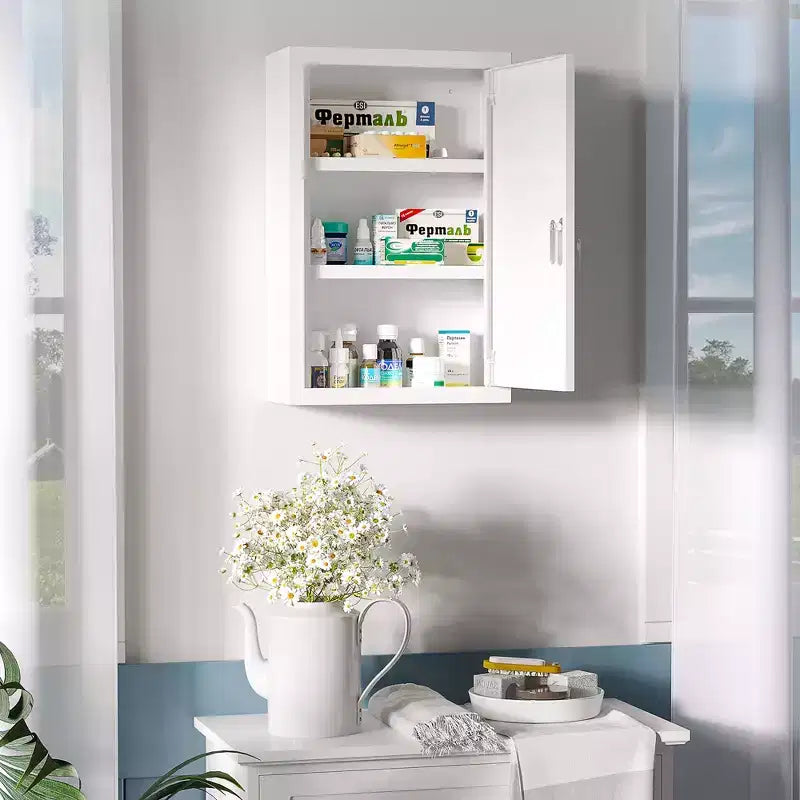 Armoire à pharmacie en acier verrouillable, 3 étagères, fixation murale, blanche, 45,7 cm (H) x 30,5 cm (L)