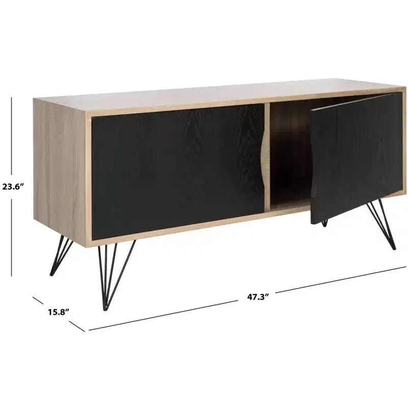 Meuble TV Buffet Moderne, Chêne Clair & Noir, MDF, 120 cm L, Convient aux TV 50"