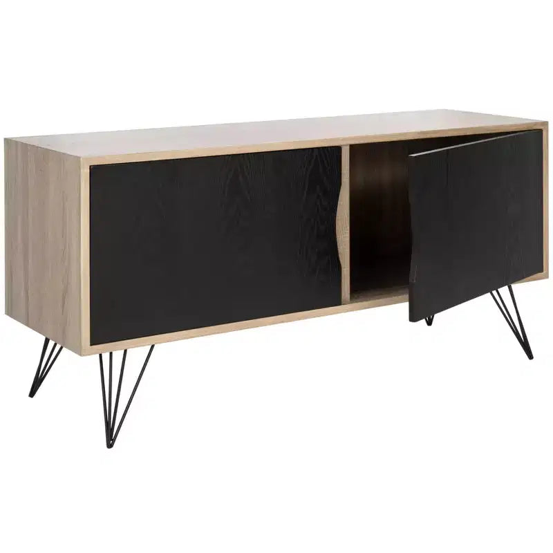 Meuble TV Buffet Moderne, Chêne Clair & Noir, MDF, 120 cm L, Convient aux TV 50"