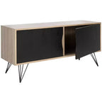 Meuble TV Buffet Moderne, Chêne Clair & Noir, MDF, 120 cm L, Convient aux TV 50"