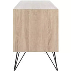 Meuble TV Buffet Moderne, Chêne Clair & Noir, MDF, 120 cm L, Convient aux TV 50"