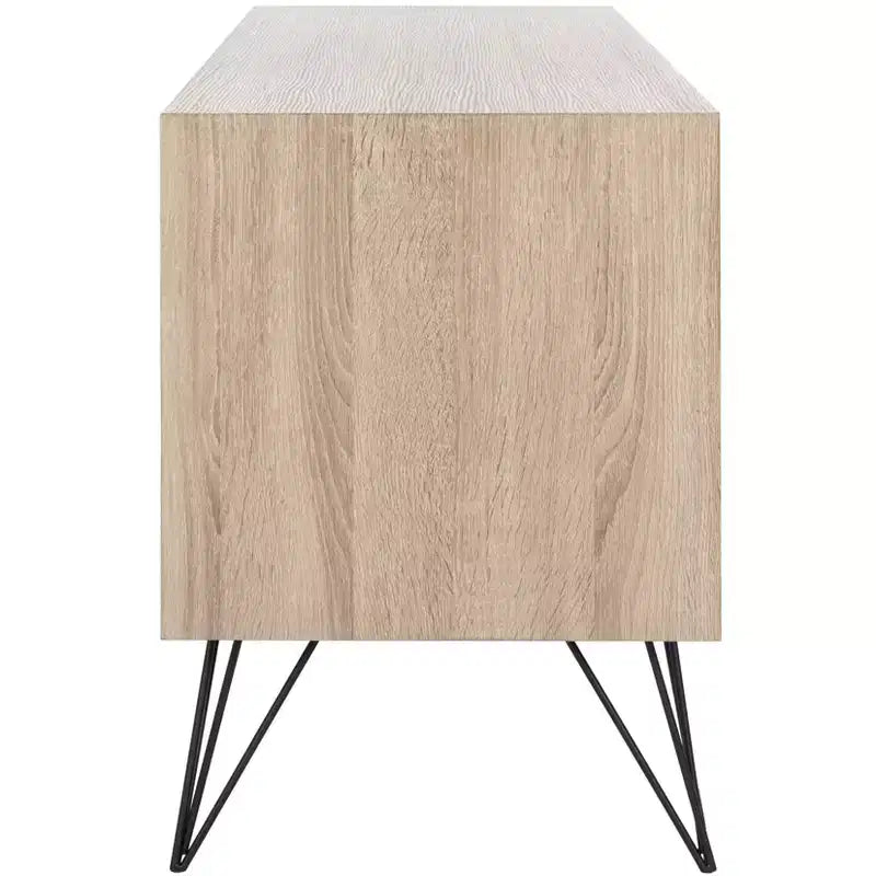 Meuble TV Buffet Moderne, Chêne Clair & Noir, MDF, 120 cm L, Convient aux TV 50"