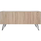 Meuble TV Buffet Moderne, Chêne Clair & Noir, MDF, 120 cm L, Convient aux TV 50"