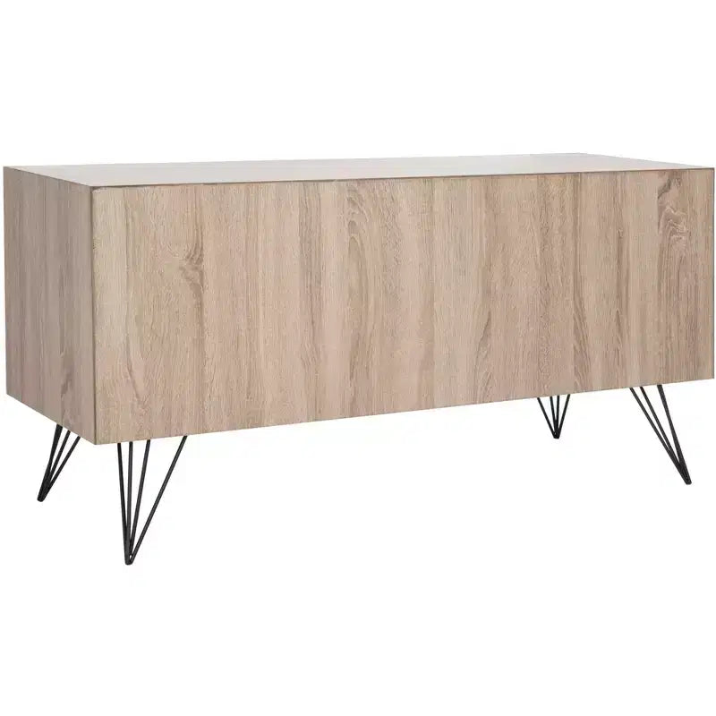 Meuble TV Buffet Moderne, Chêne Clair & Noir, MDF, 120 cm L, Convient aux TV 50"