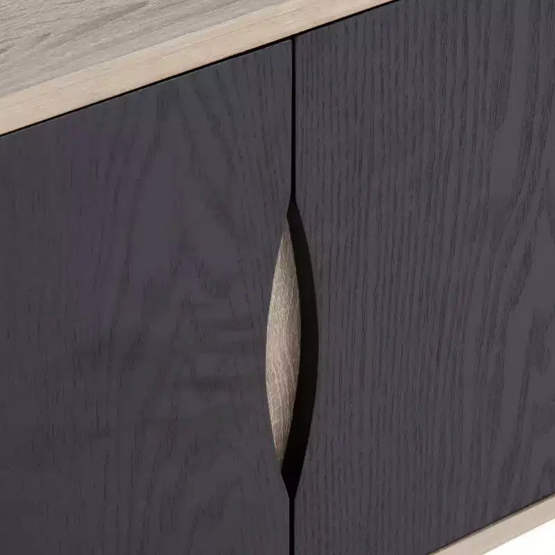 Meuble TV Buffet Moderne, Chêne Clair & Noir, MDF, 120 cm L, Convient aux TV 50"