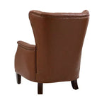 Fauteuil à oreilles en cuir véritable avec clous décoratifs et pieds fuselés en bois massif