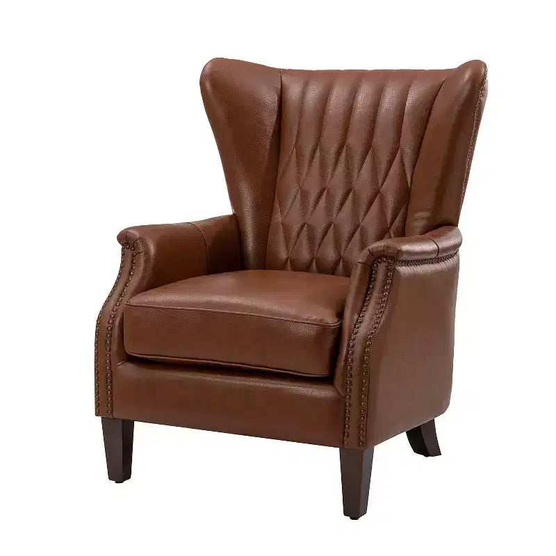 Valerius Genuine Leather Armchair with Nailhead Trims and Solid Wood Legs | HULALA HOME