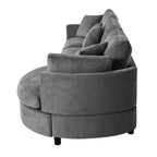 Canapé courbé rembourré de 268 cm, 3 places avec 3 oreillers, tissu chenille