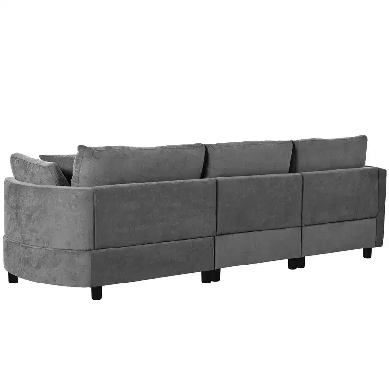 Canapé courbé rembourré de 268 cm, 3 places avec 3 oreillers, tissu chenille