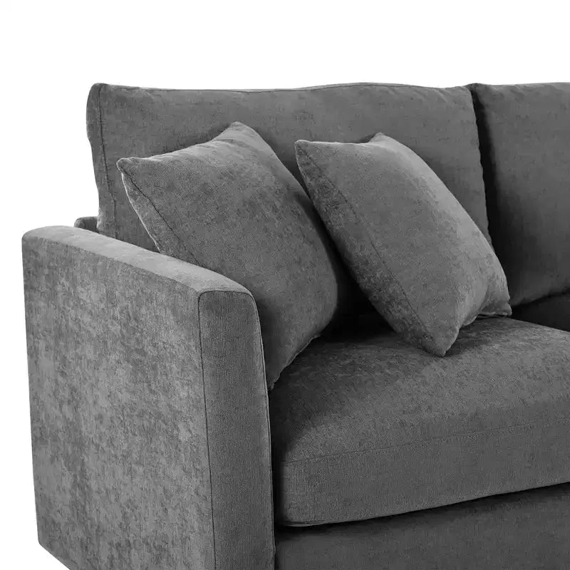 Canapé courbé rembourré de 268 cm, 3 places avec 3 oreillers, tissu chenille