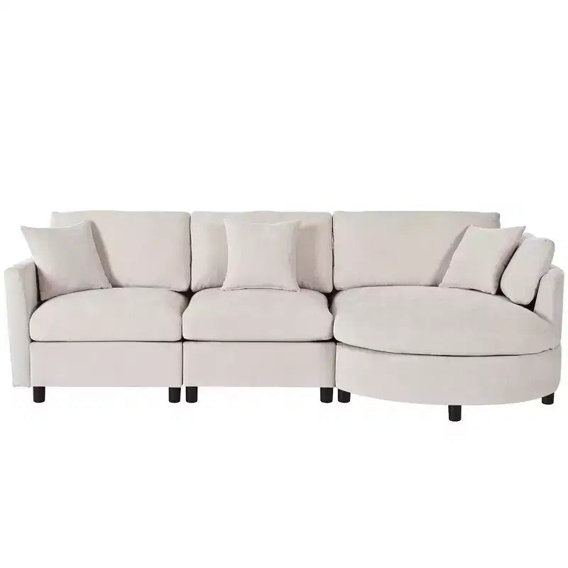 Canapé courbé rembourré de 268 cm, 3 places avec 3 oreillers, tissu chenille