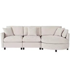 Canapé courbé rembourré de 268 cm, 3 places avec 3 oreillers, tissu chenille