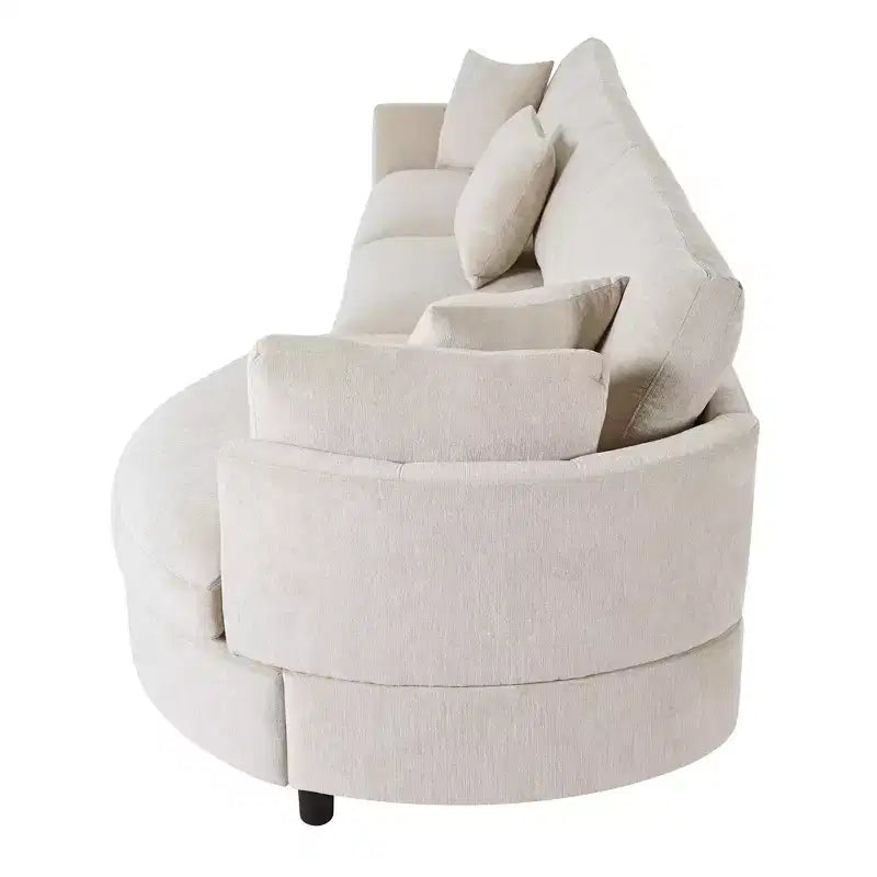 Canapé courbé rembourré de 268 cm, 3 places avec 3 oreillers, tissu chenille